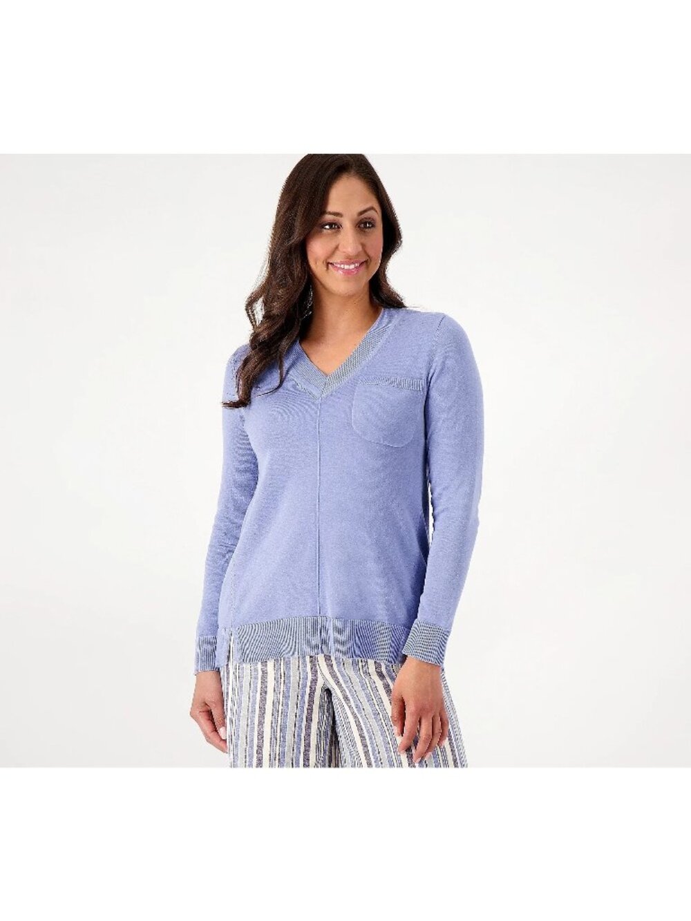 Isaac Mizrahi Live Top Sweater Size 32 V Neck Sweater Chest Pocket Stonewash NEW